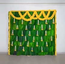 house warming services Authentic Marigold Banana Leaves Backdrop Decor