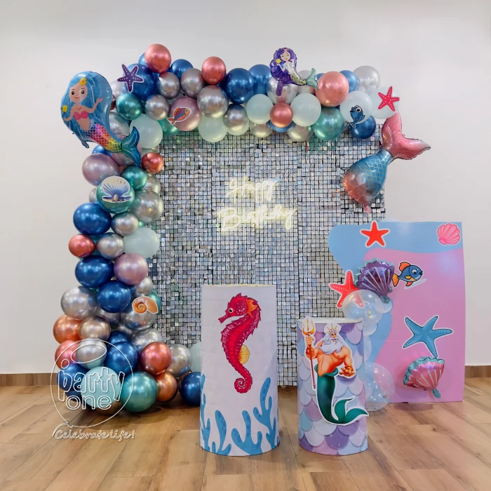 birthday Silver Sequin Mermaid Theme Birthday Decoration