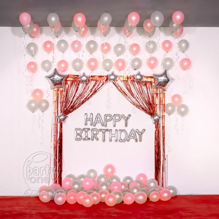 birthday Silver Pink Balloon Ceiling Decoration