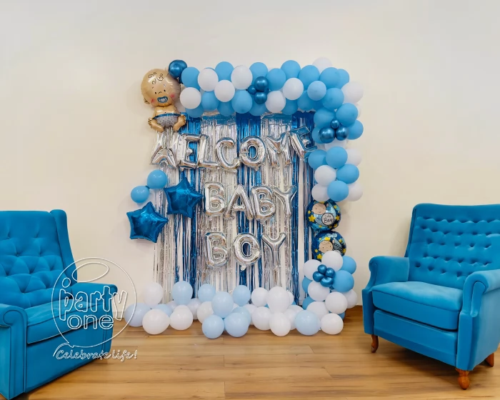 welcome baby decorations White and Blue Welcome Baby Boy Decor