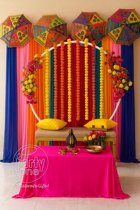 decorations Colourful Haldi Stage Decoration