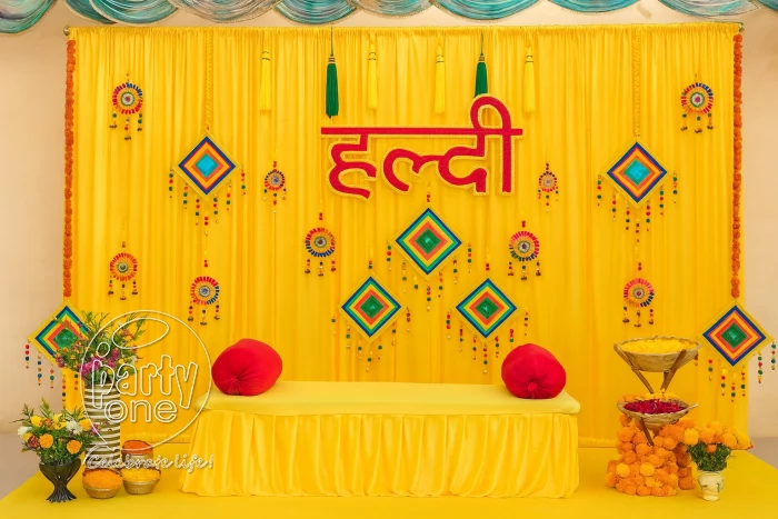 decorations Vibrant Yellow Haldi Stage Decoration