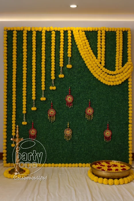 decorations Regal Green & Yellow Haldi Backdrop Decor