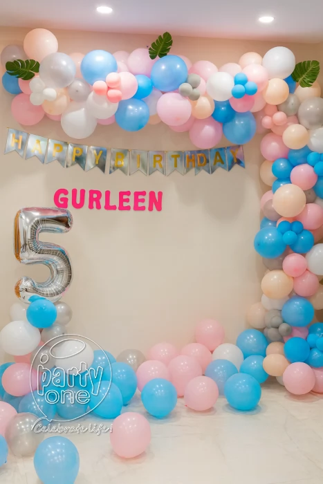birthday Pink Peach and Blue Half Balloon Arch Decor