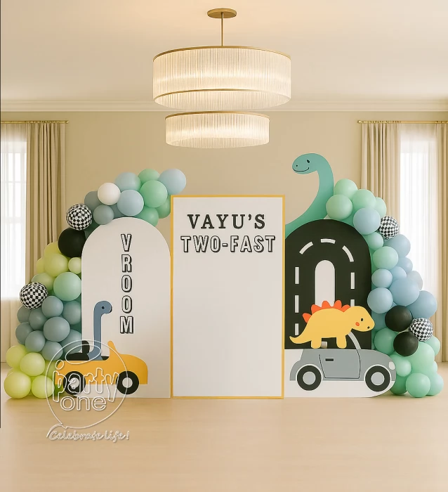 birthday Car and Dinosaur Theme Balloon Decoration