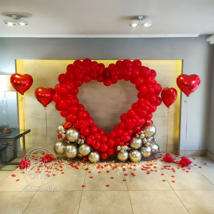 decorations Red and Silver Heart Shaped Balloon Decoration