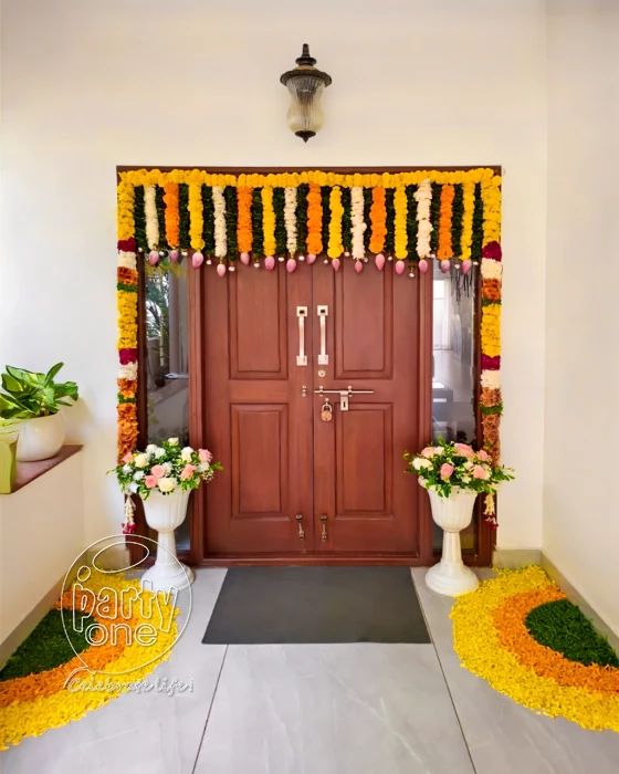 house warming services 3BHK Griha Pravesh Marigold Flower Decoration