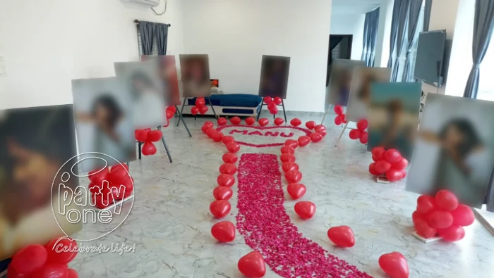surprises Photo Balloon Decor with Rose Petal Path