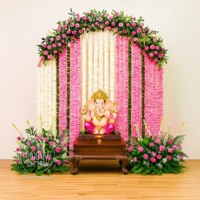 festival decorations Multi Colour Fresh Flower Ganesha Decoration