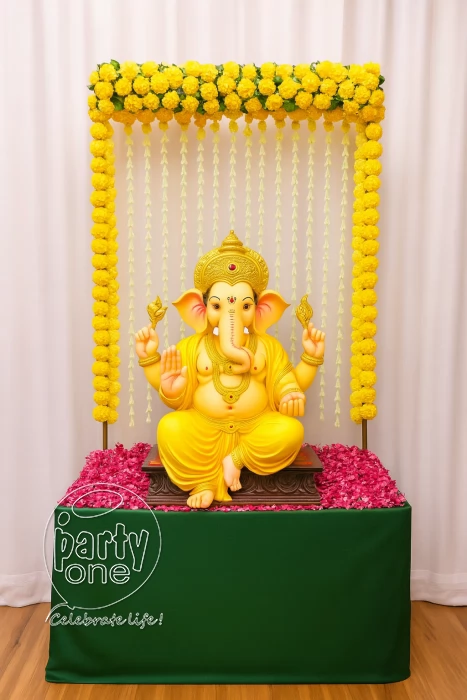 festival decorations Ganesha Puja Decoration with Pink & White Theme