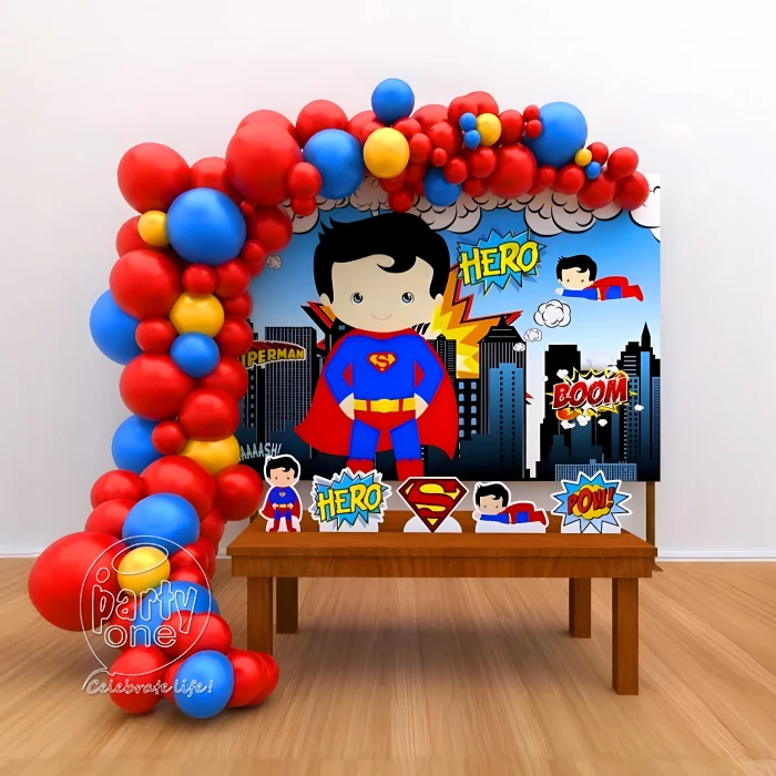 birthday Superman Theme Blue and Red Balloon Decoration