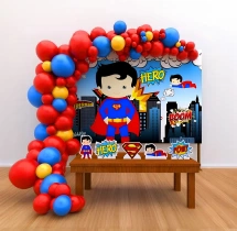 birthday Superman Theme Blue and Red Balloon Decoration