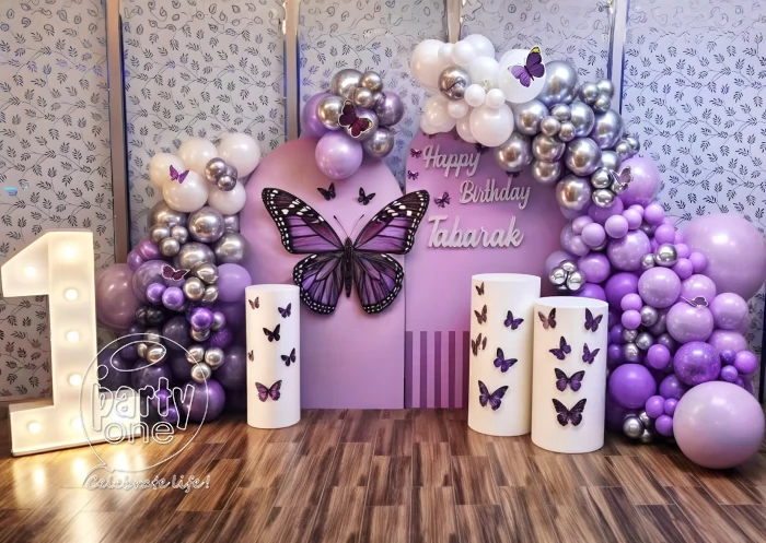 birthday Lavender Butterfly Theme Balloon Decoration