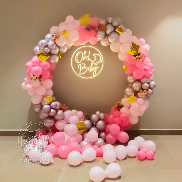 baby shower decorations Pink and Sliver Ring Baby Shower Balloon Decor