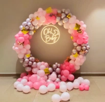 baby shower decorations Pink and Sliver Ring Baby Shower Balloon Decor
