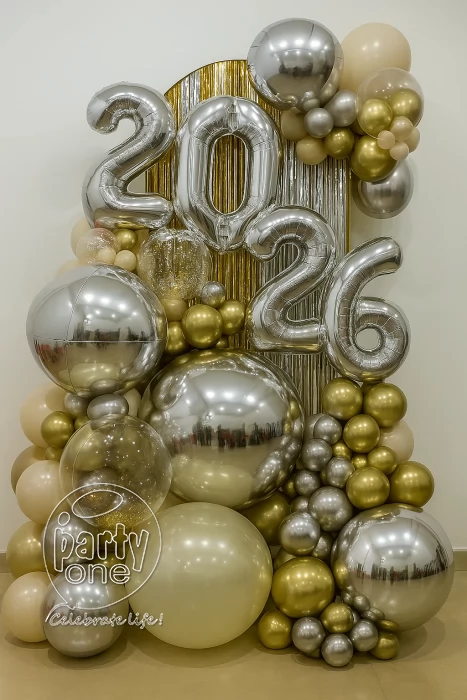 festival decorations Golden Silver New Year Balloon Backdrop