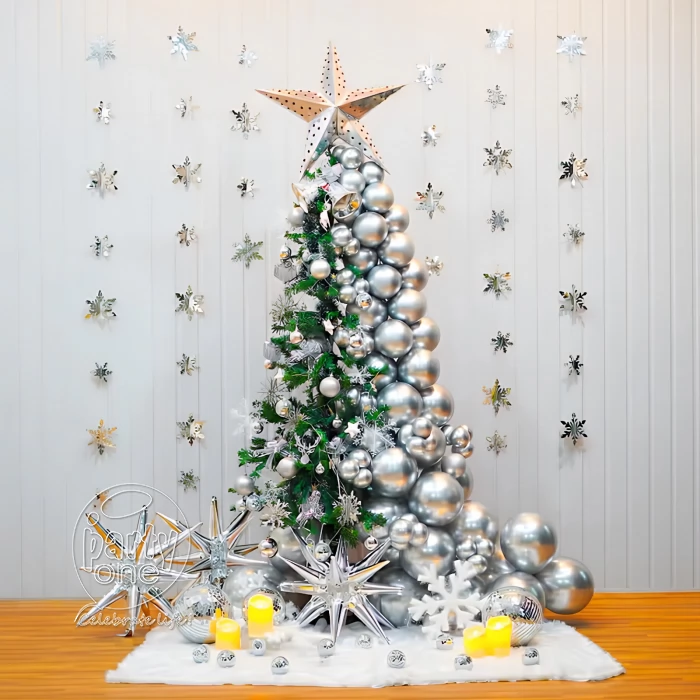 festival decorations Silver Glow Christmas Tree Backdrop Decor