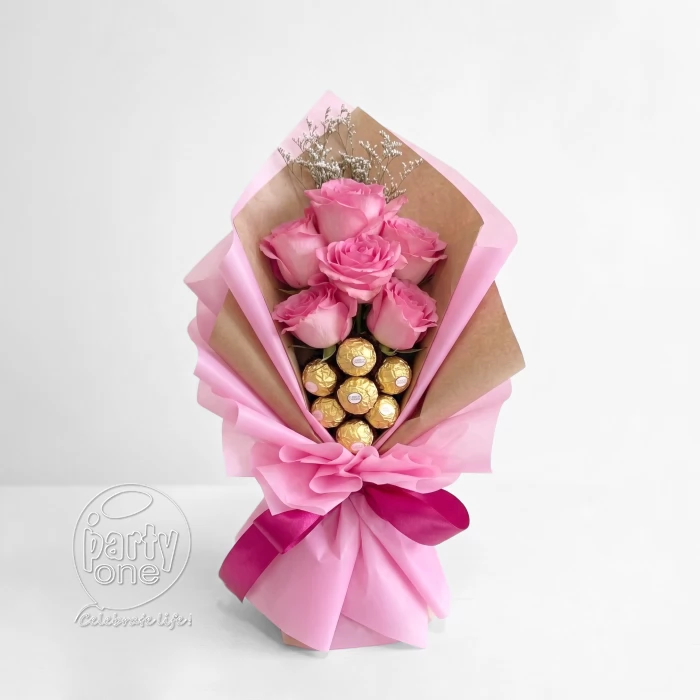 surprises Cute Flowers and Chocolate Bouquet