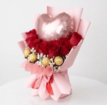 decorations Red Rose and Foil Balloon Bouquet