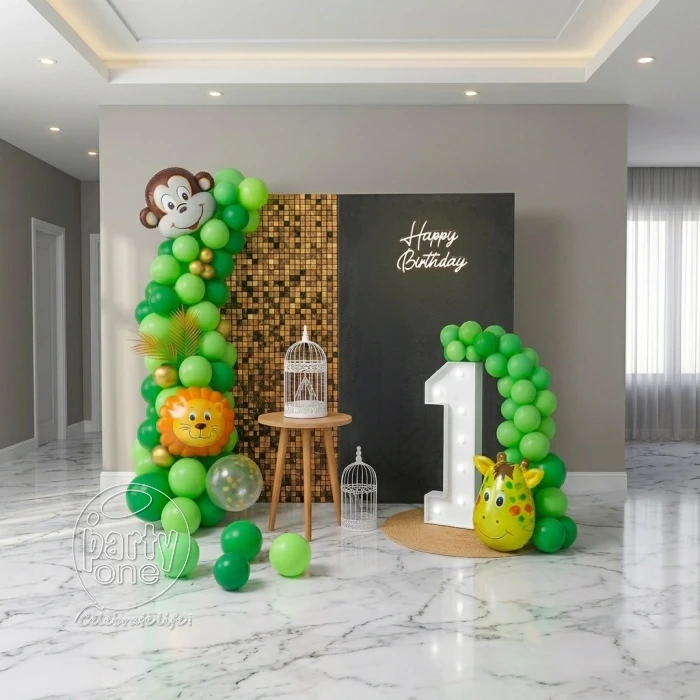 kids theme decorations Luxury Jungle Theme Green Hue Balloon Decor