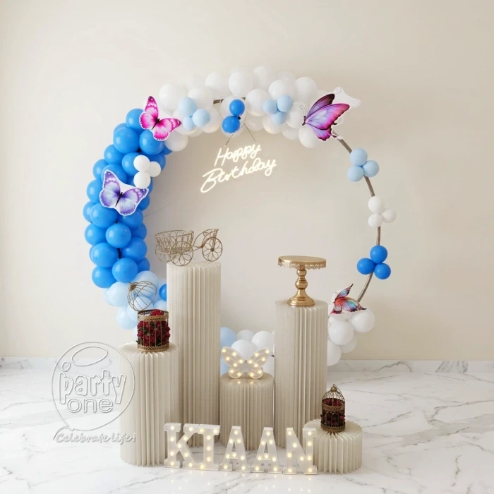 birthday Blue and White Butterfly Ring Decor