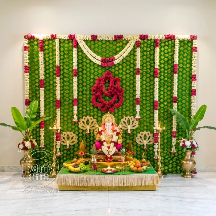 festival decorations Floral Green Backdrop Ganesha Decor