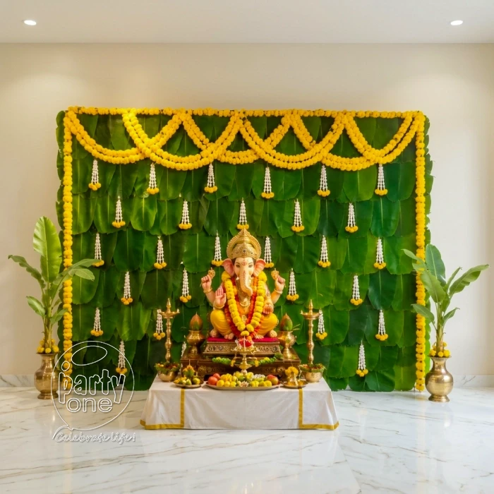 festival decorations Authentic Marigold Banana Leaves Backdrop Decor