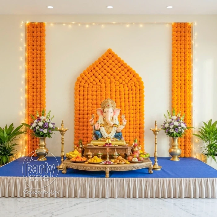 festival decorations Blue Themed Ganpati Puja Flower Decoration