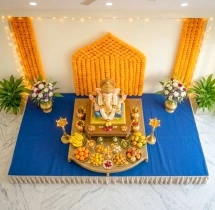 festival decorations Blue Themed Ganpati Puja Flower Decoration