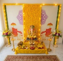 festival decorations Yellow Flower Backdrop Ganesha Puja Decoration