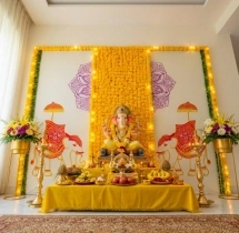 festival decorations Yellow Flower Backdrop Ganesha Puja Decoration