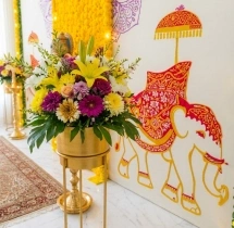 festival decorations Yellow Flower Backdrop Ganesha Puja Decoration