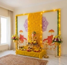 festival decorations Yellow Flower Backdrop Ganesha Puja Decoration