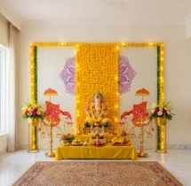 festival decorations Yellow Flower Backdrop Ganesha Puja Decoration