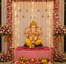 festival decorations Ganesha Puja Decoration with Pink & White Theme