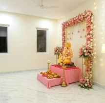 festival decorations Ganesha Puja Decoration with Pink & White Theme