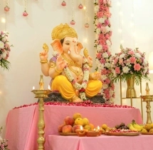 festival decorations Ganesha Puja Decoration with Pink & White Theme