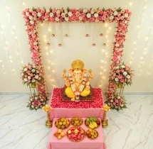 festival decorations Ganesha Puja Decoration with Pink & White Theme