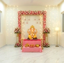 festival decorations Ganesha Puja Decoration with Pink & White Theme
