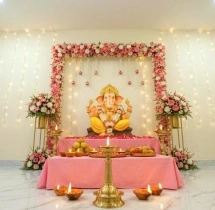 festival decorations Ganesha Puja Decoration with Pink & White Theme