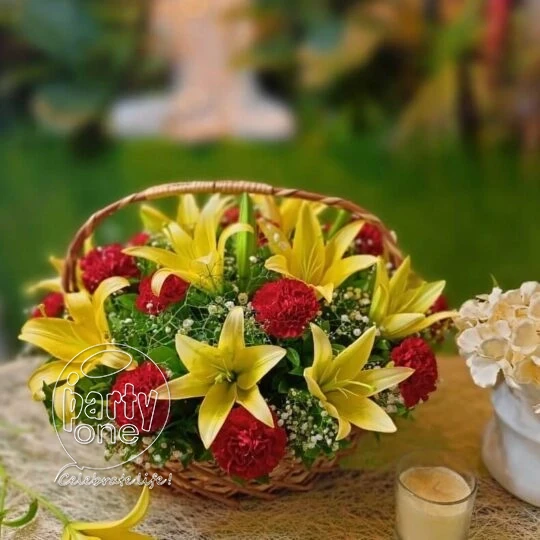 surprises Yellow Lilies and Red Carnations Bouquet