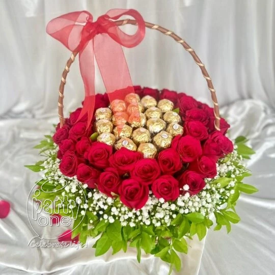 surprises Deluxe Red Rose Chocolate Gift Basket