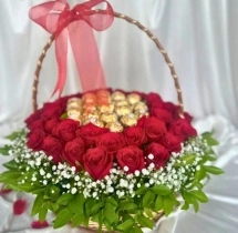surprises Deluxe Red Rose Chocolate Gift Basket