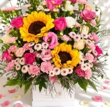 surprises Sunflower and Pink Flower Box Bouquet