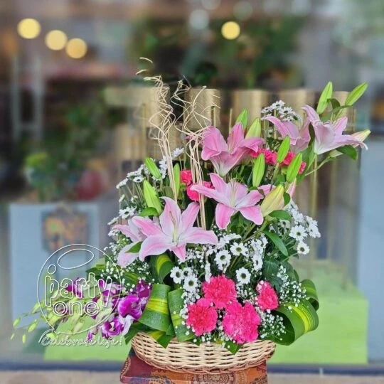 surprises Beautiful Pink Lily Mixed Flower Basket