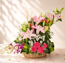 surprises Beautiful Pink Lily Mixed Flower Basket