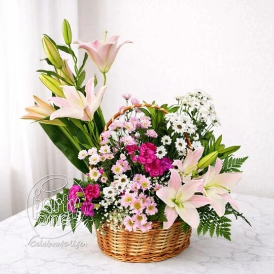surprises Lovely Pink Lily Mixed Flower Basket