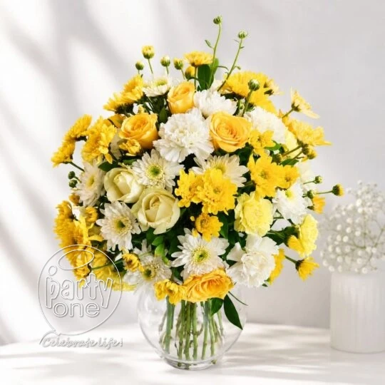surprises Premium Yellow White Mixed Flower Vase
