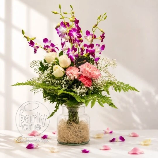 surprises Vibrant Orchid and Rose Vase Bouquet