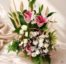 surprises Pink Lily and White Rose Charm Bouquet